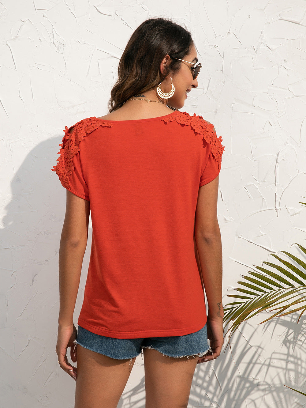 Ivy Lane Spliced Lace Cold-Shoulder Blouse